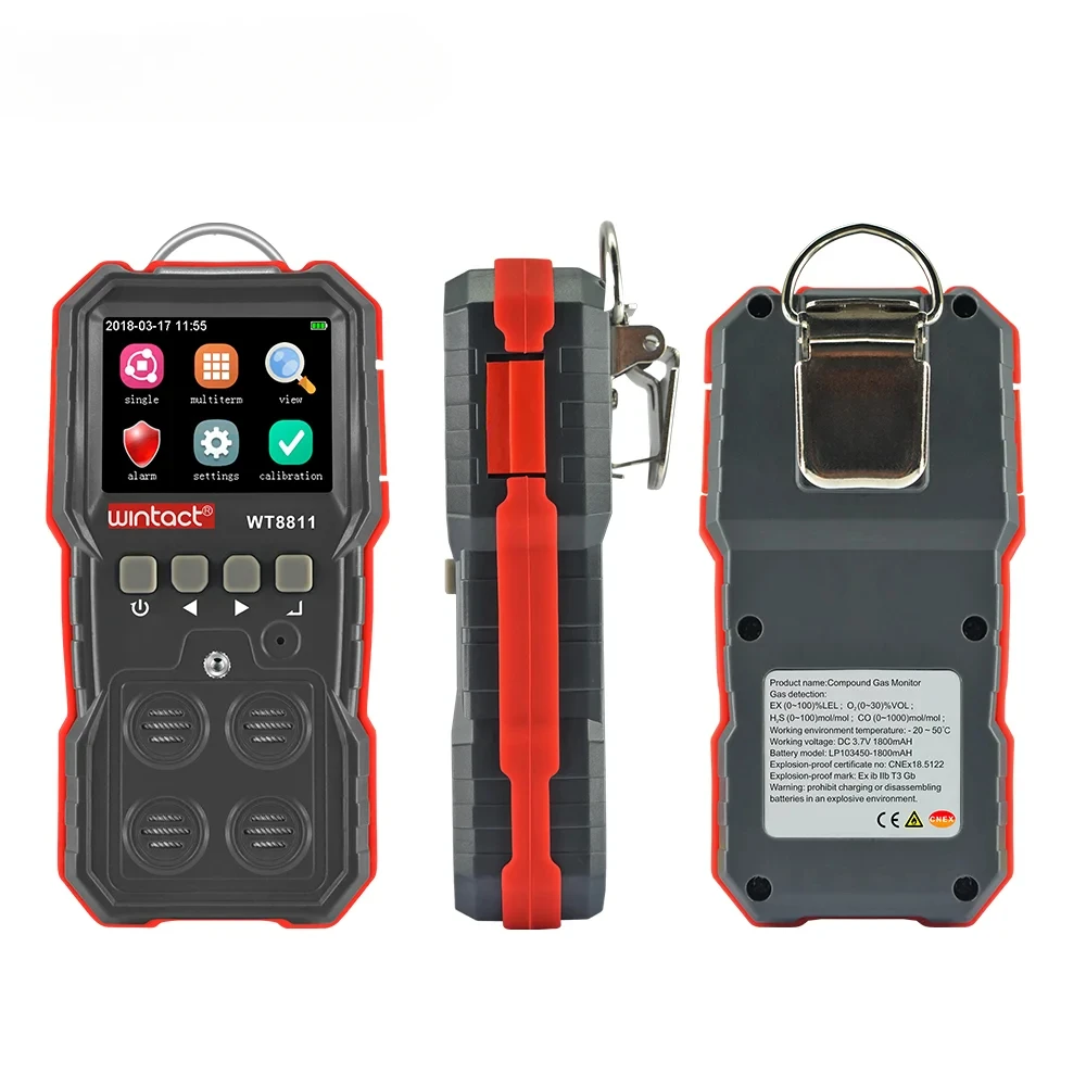 WT8811 Industrial Digital Handheld 4 in 1 Gas Carbon Monoxide Detector Oxygen Combustible Gas Detector H2S Tester