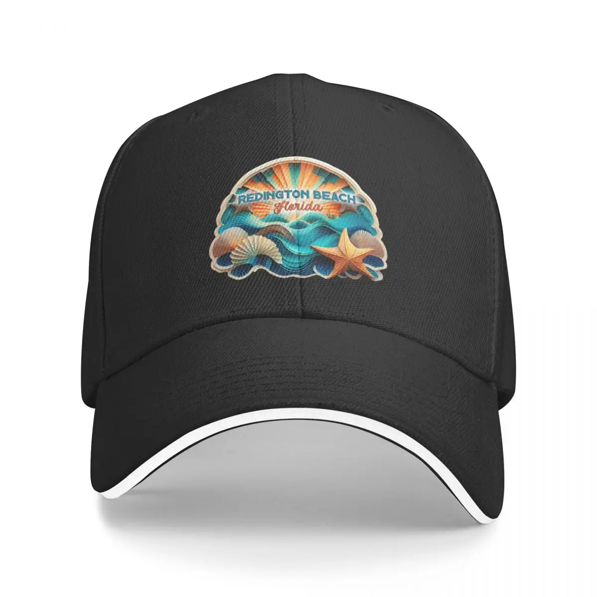 Redington Beach Florida Retro Vintage Shells and Sunset Baseball Cap Fashion Beach Golf Wear Women's Golf Wear Men's