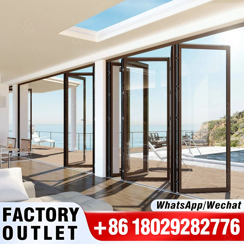 Waterproof Airtightness Heavy Duty Double Glazed Bi Folding Glass Door Aluminum Foldable Doors Sliding Patio Bi Folding Door