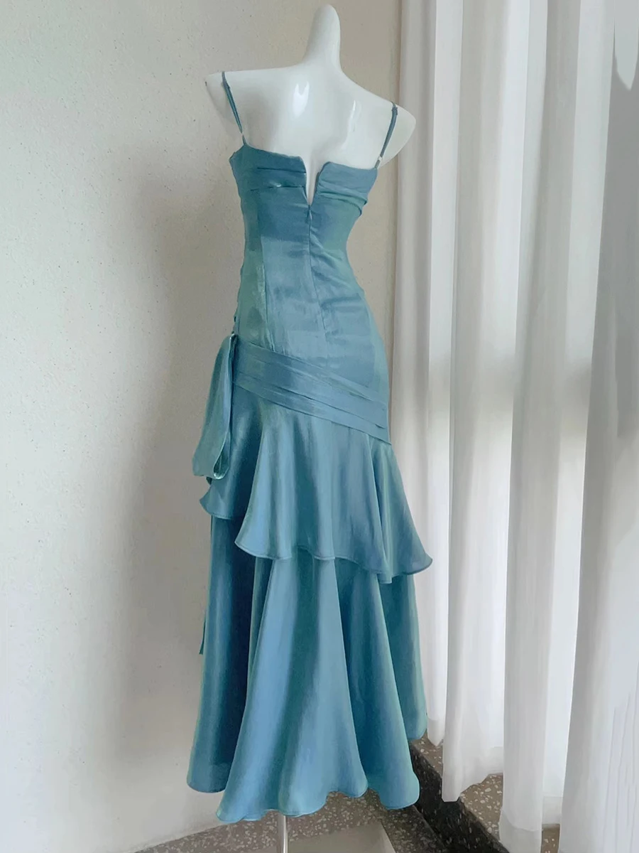 Reddachic brilhante sereia vestido de festa feminino cetim camisola querida bodycon plissado em camadas maxi vestido longo vestido de baile de noite