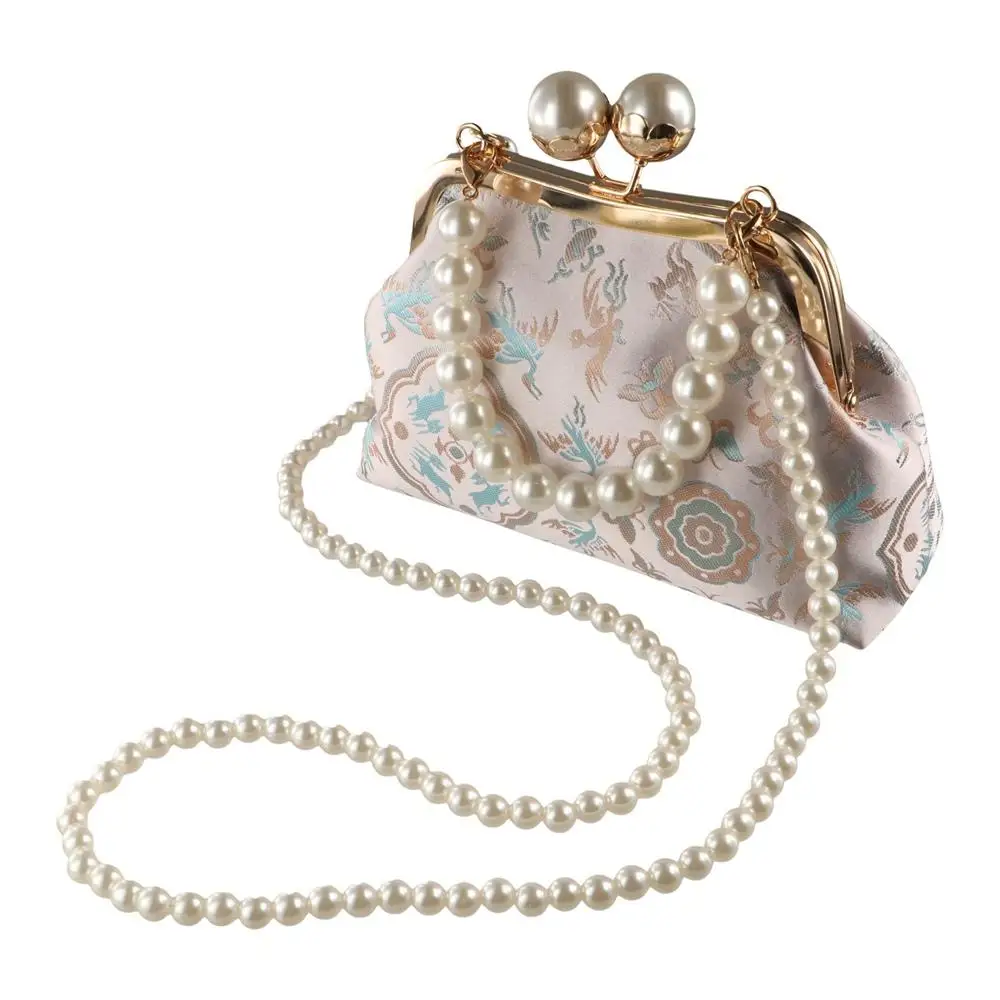 

Retro Pearl Chinese Style Handbag Kiss Lock Cheongsam Accessories Embroidery Banquet Bag Shoulder Elegant Hanfu Clutch Bag Women