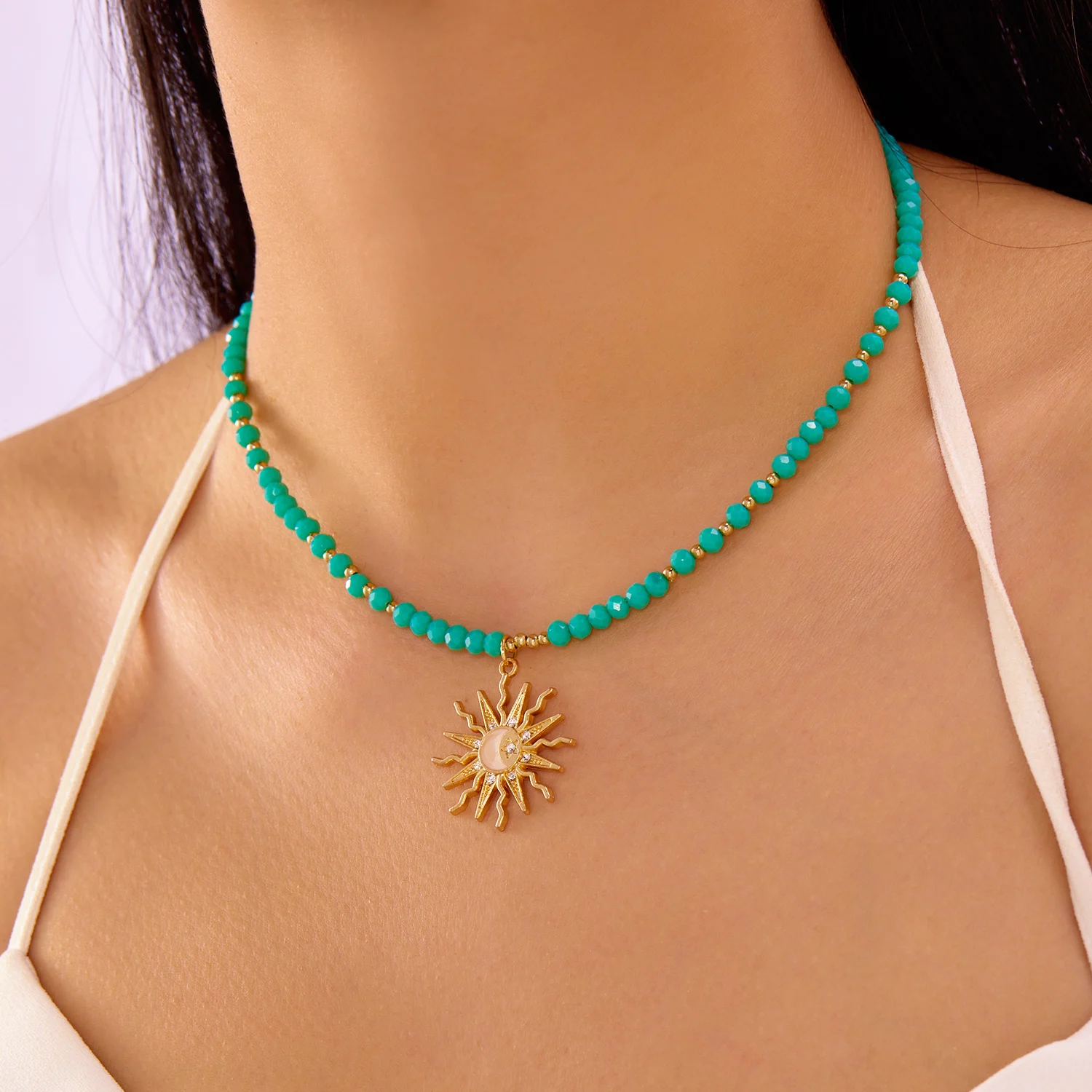 Mode Metall Sun Star Anhänger Halsketten für Frauen Böhmischen Bunte Perlen Kette Halsketten Handgemachte Exquisite Schmuck Geschenke – Detail 4