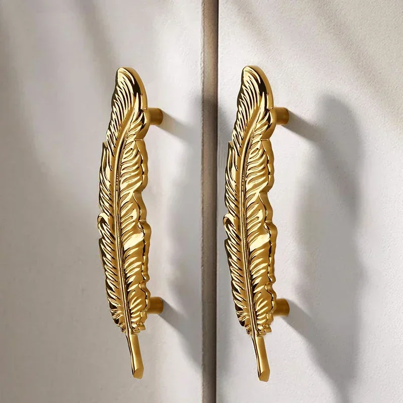 

Creative Personality Brass Cabinet Door Handle Modern Simple Gold Light Luxury Decoration Feather Drawer Cabinet Wardrobe Handle