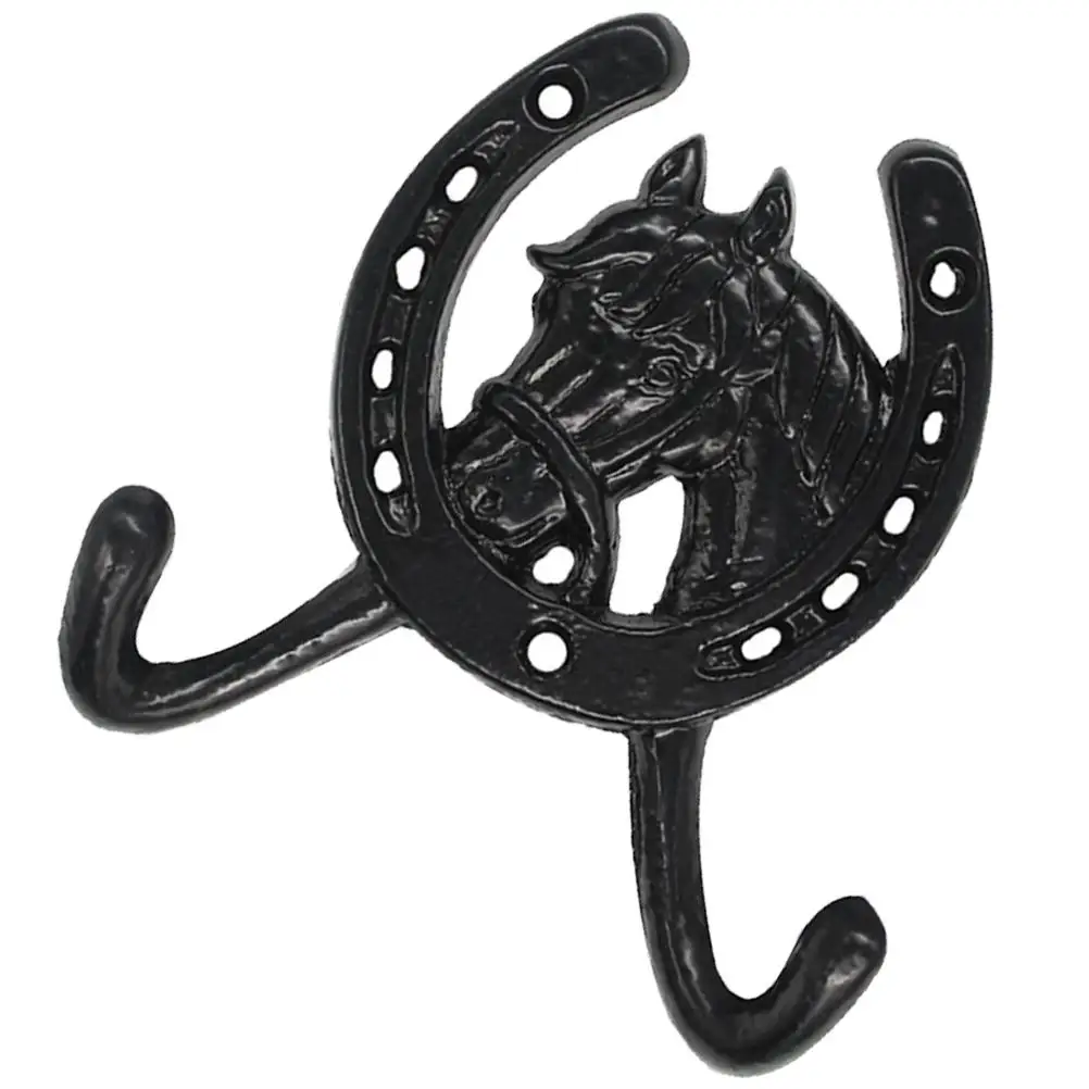 

Horseshoe Wall Hooks Double Coat Rack Bathrooms Clothes Hat Bag Key Holder Mount Cast Iron Storage Solution Black