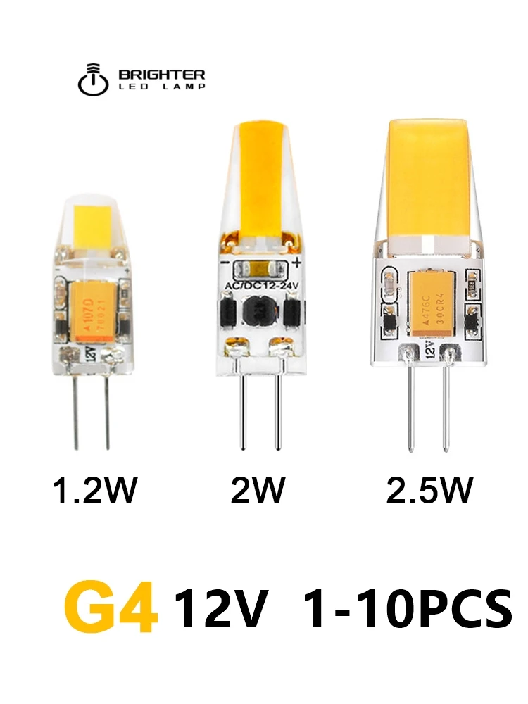 

Миниатюрная Светодиодная лампа из силикагеля G4, низкое напряжение 12 В, COB, теплый белый свет, подходит для замены галогенной лампы 20 Вт хрустальной лампой