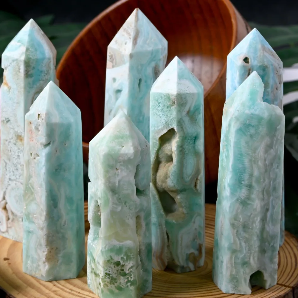 1pc Blue Hemimorphite Standard Tower, Sky Blue Aragonite, Quartz Crystal Obelisk, Natural Blue Heterogeneous Mineral view 4