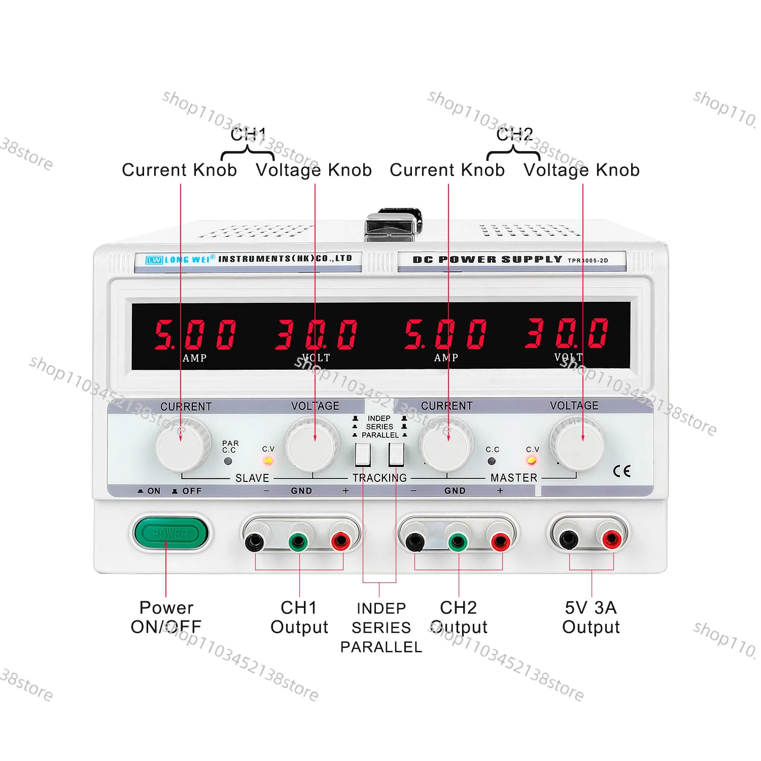 TPR-3005-2D 30V 5A DC Regulated Power Supply Adjustable Switch DC Benchtop Function Power Supply LED Display