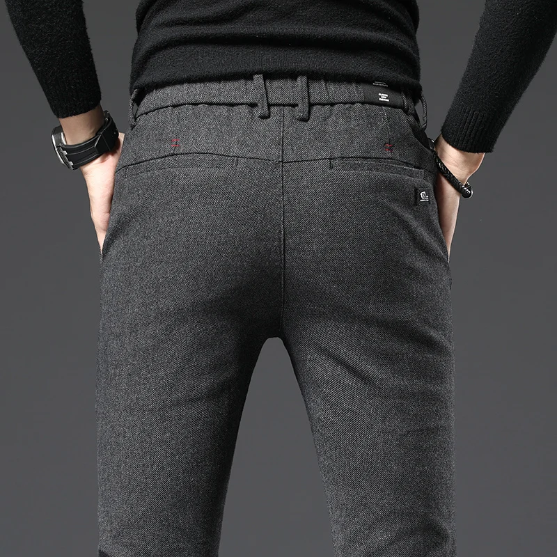 

Autumn Winter New Thick Casual Pants Men Business Fashion Slim Stretch Black Blue Grey Brand Clothes Brushed Trousers Male 28-38