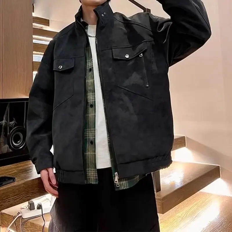 

Thickened Corduroy Workwear Jacket Men's Short Style Baseball Cotton Inserted Autumn Winter Outerwear Warm Stand Collar Coat