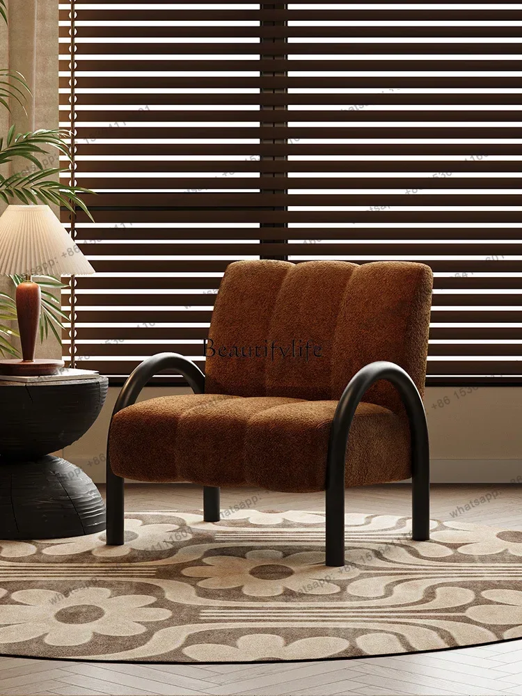 XX  Vintage Style Fabric Leisure Chair Designer Single Sofa Retro Living Room Balcony Lazy Backrest Chair