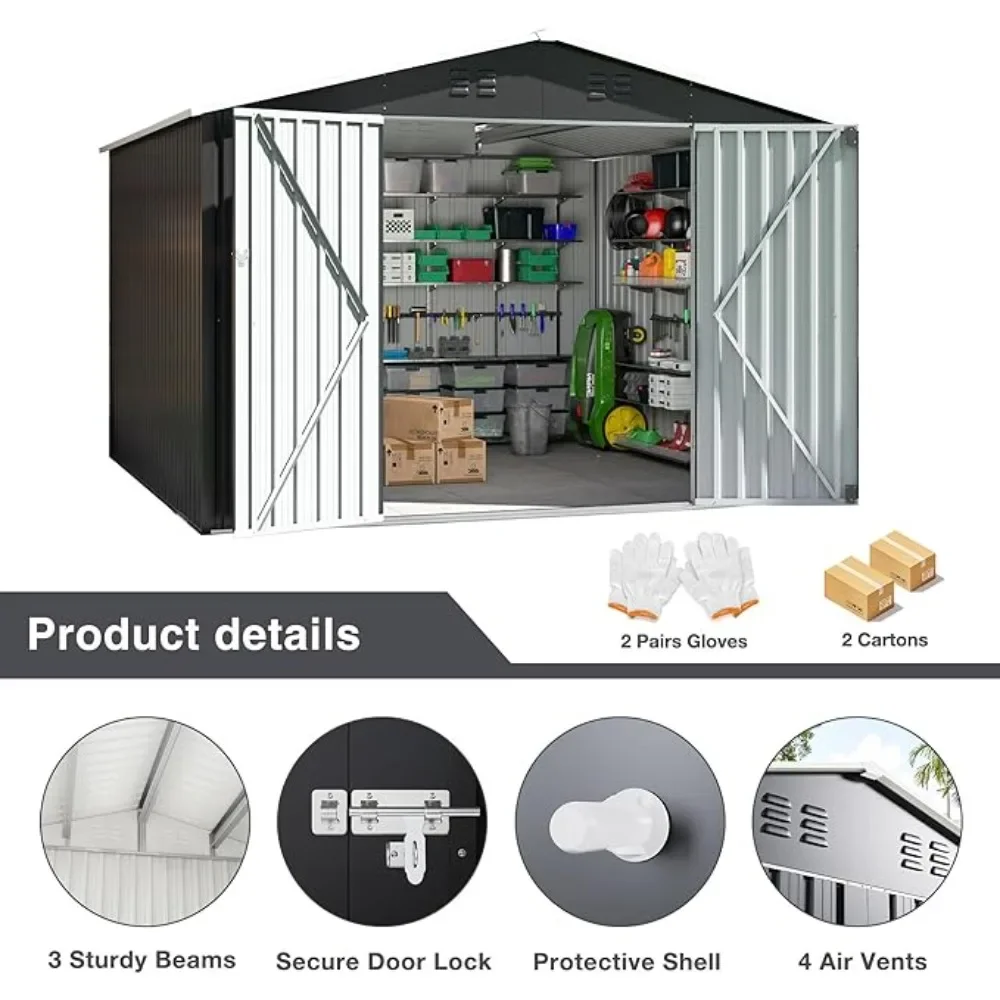 10 x 10 FT Outdoor Storage Shed, Metal Garden Shed with with Updated Frame Structure, Tool Sheds for Backyard Garden Patio Lawn