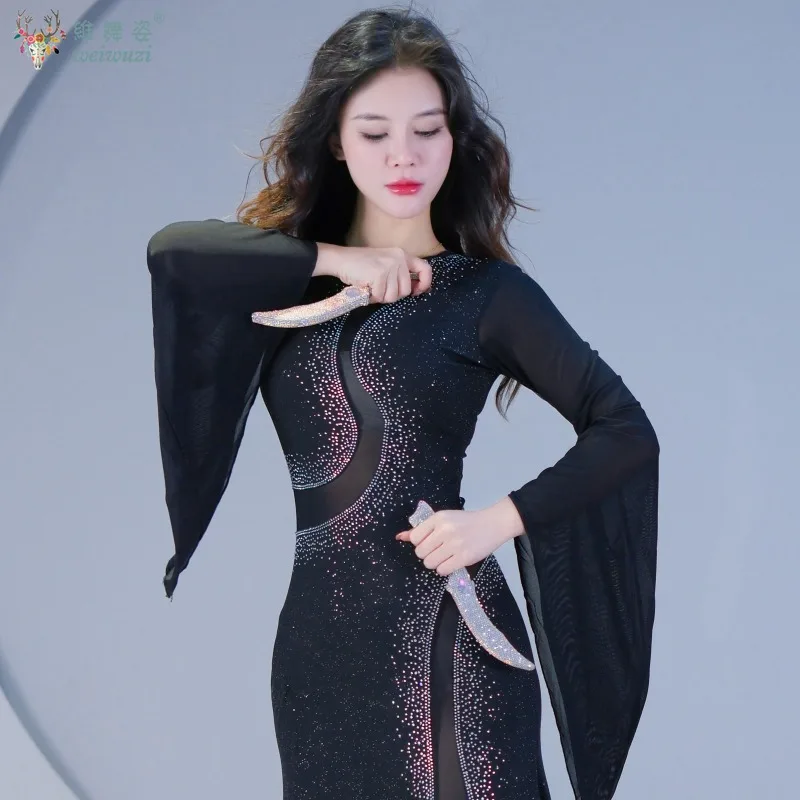 Dança do ventre sênior ab pedras competição ornamento adulto e criança iraquiano balanço de cabelo dança oriental realizar prop faca acessórios
