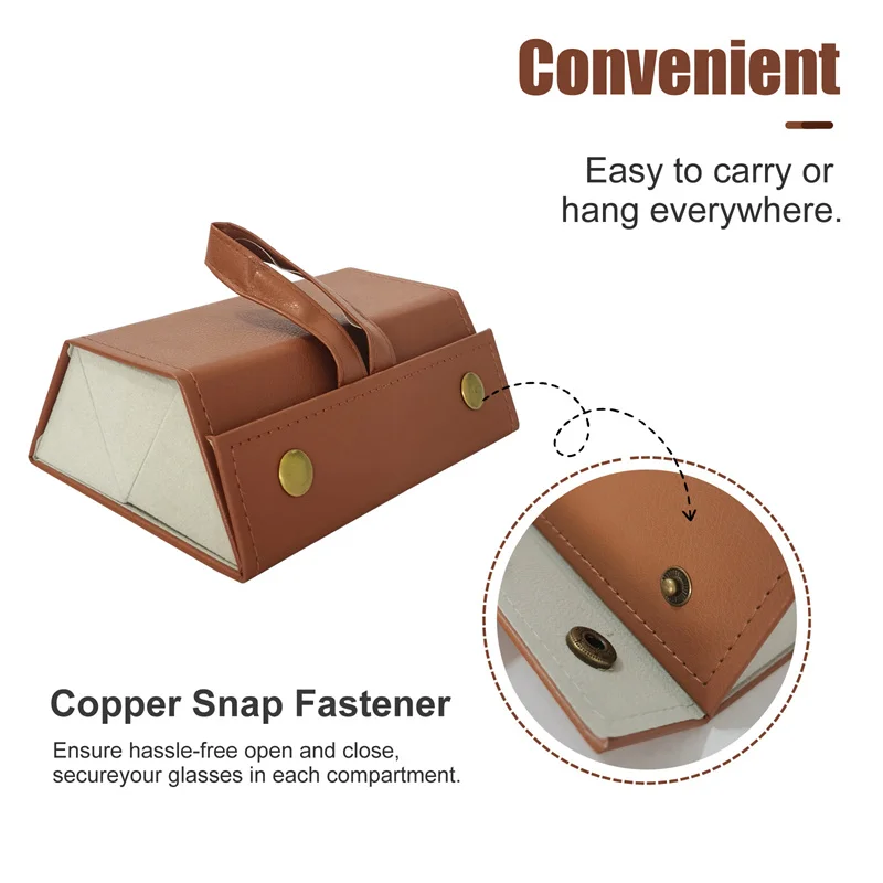 حافظة نظارات شمسية جلدية مصنوعة يدويًا، منظم تخزين نظارات شمسية إبداعي متعدد الأشكال مع مقصورات #2