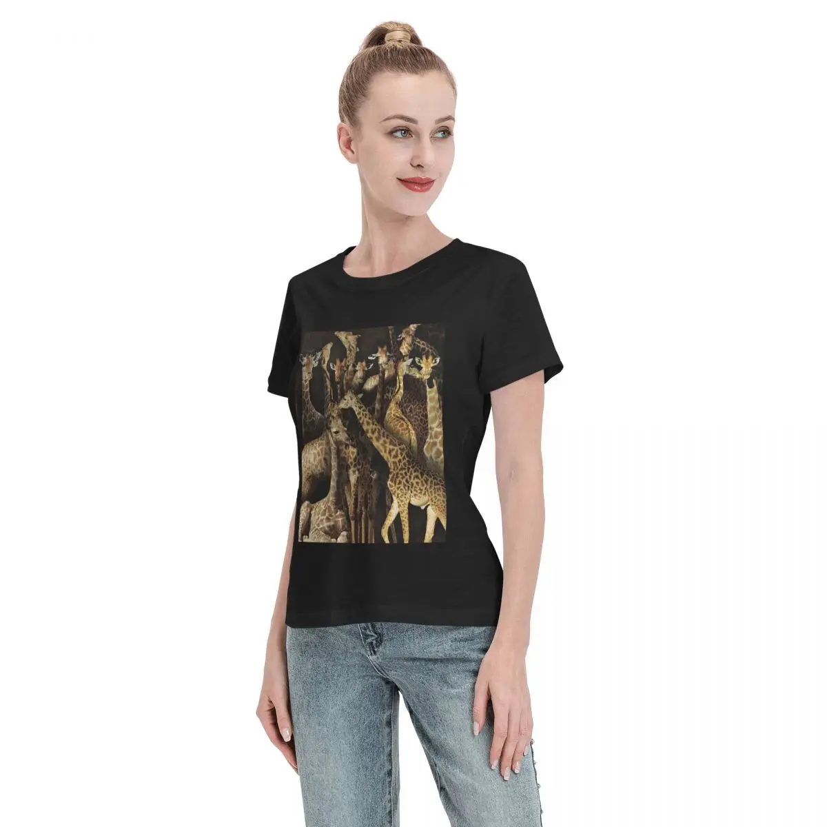 여성용 기린 티셔츠 o 넥 스트리트웨어 티셔츠 여성용 반팔 여름 의류상의