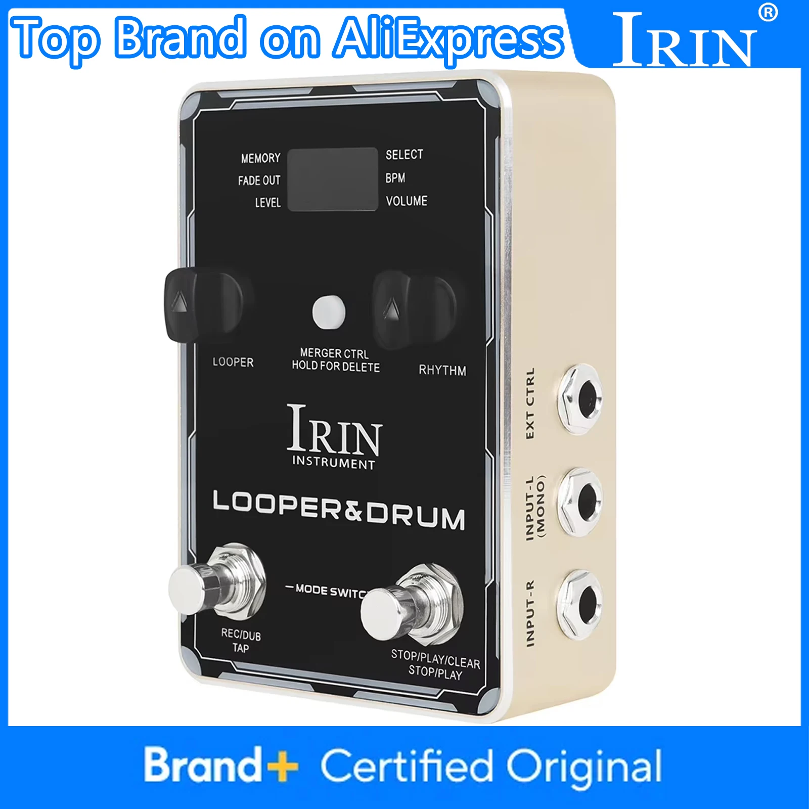 

IRIN XS-04 Looper Барабан Гитарная педаль Фразовые петли и барабанный аппарат 40 Хранение 100 барабанных ритмов 10 метронов Музыкальные детали для гитары