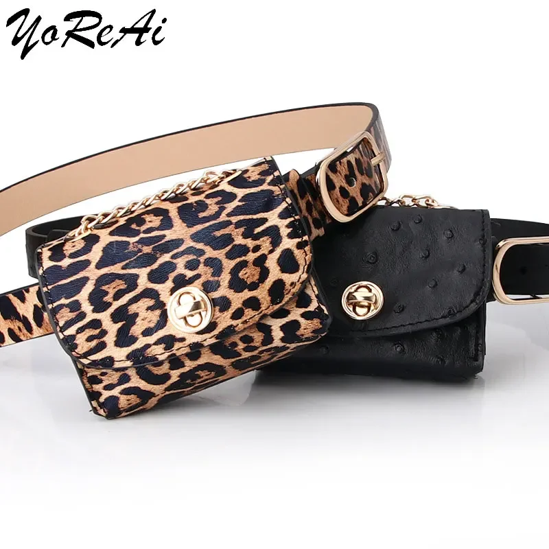 Mini bolsa de couro PU para mulheres, padrão leopardo, cinto de bolso, cintura retrô Fanny Pack, bolsa de moda para senhora, atacado, nova