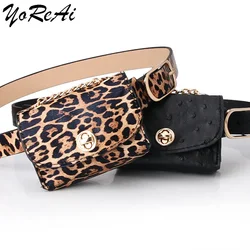 Riñonera Retro con patrón de leopardo para mujer, bolso de mano con cadena y bolsillo, de cuero PU, venta al por mayor