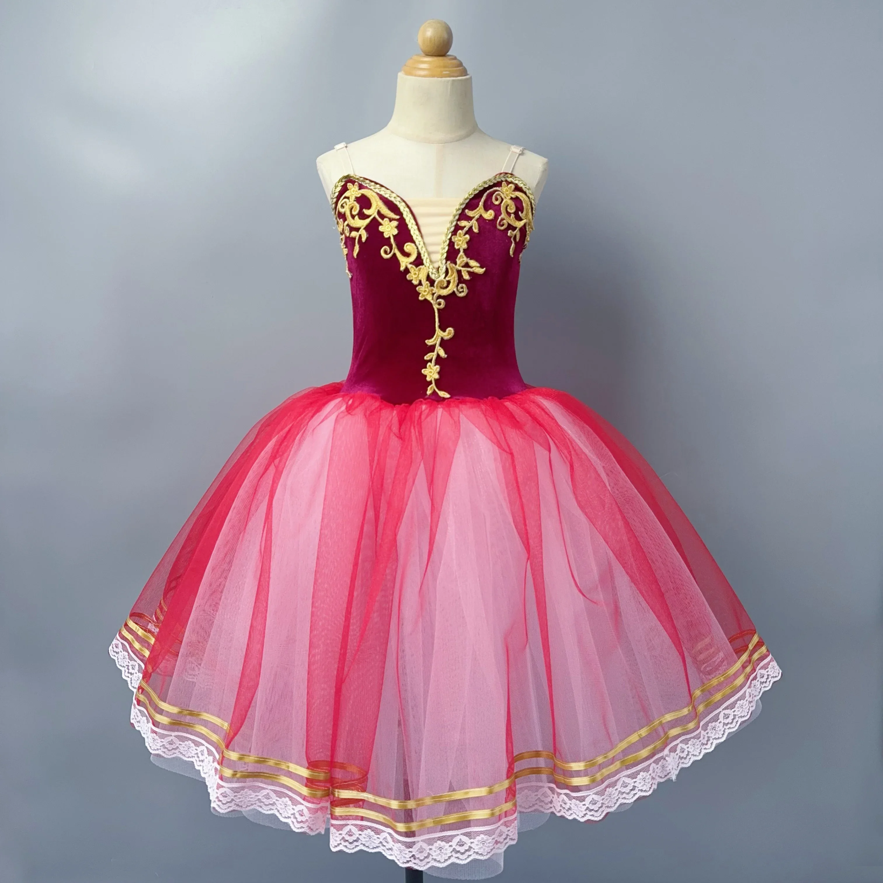 تنورة توتو باليه حمراء للفتيات والأطفال فستان طويل من التول الناعم أزياء مسرحية فستان حفلات الأميرات باليه #1