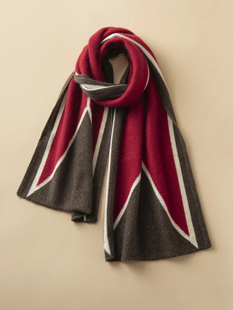 

100% Cashmere Scarf Geometric Color Block Scarves Shawl Cashmere Women Patchwork Light Knit Outer Wraps Autumn Winter 130*30cm