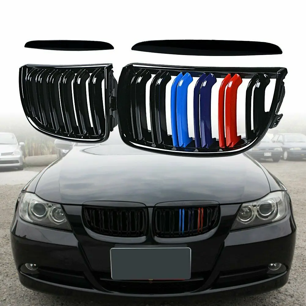 

For BMW E90 E91 Front Kidney Grille Double Line Bumper Hood Grills 323i 328i 335i 330i 325i 3 Series 2005-2001 Gloss Black