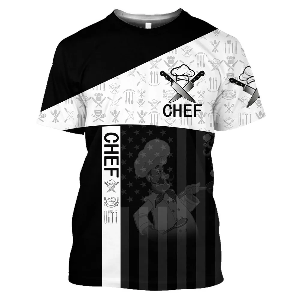 

men's summer clothing with 3D printed chef graphic t shirts round neck short sleeved tees new in tops funny t shirts for men