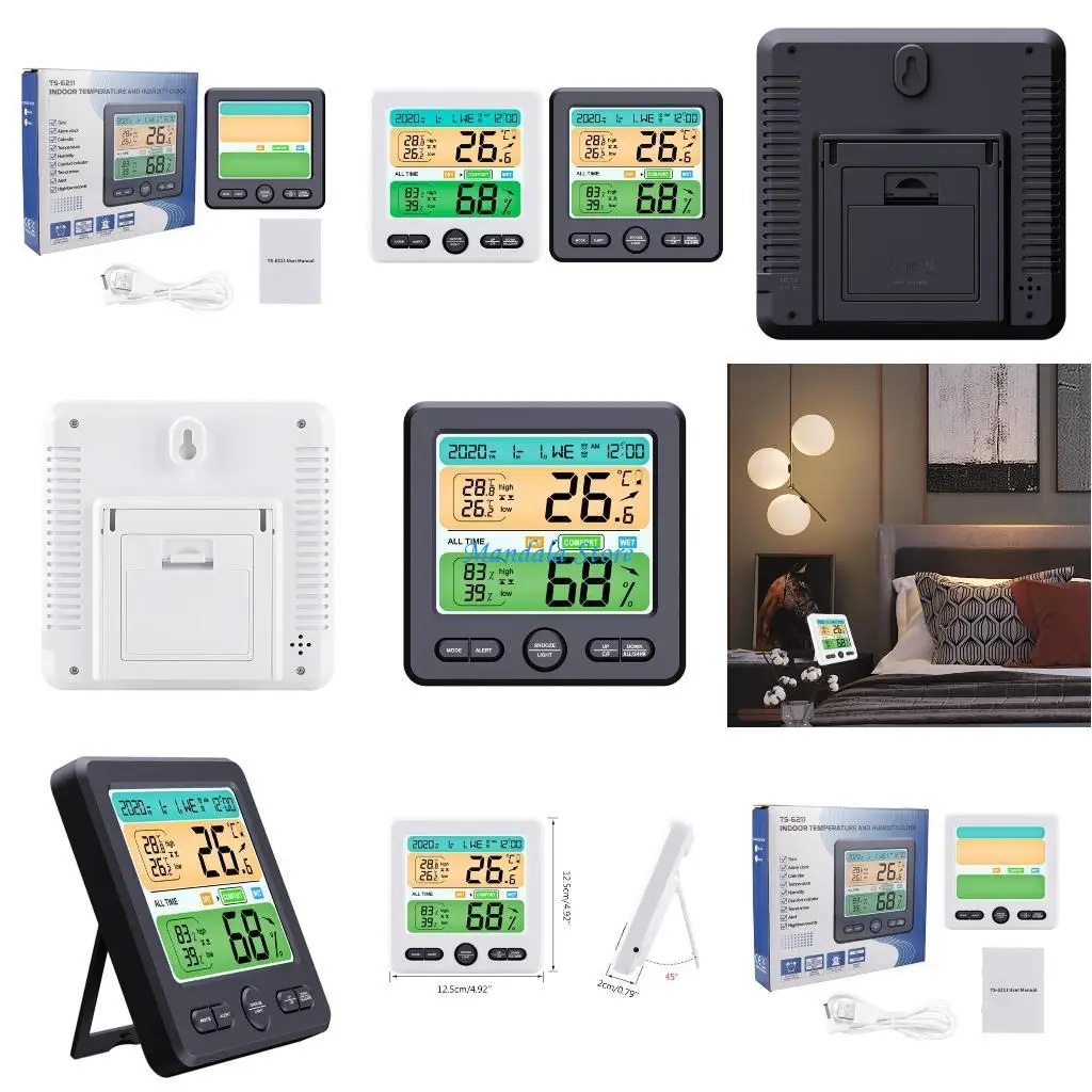 

U2JC Indoor Thermometer Alarm Clock Wall-hanging Temperature Humidity High/Low Alert