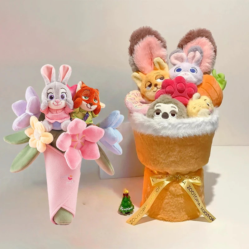 Oryginalny Nowy Bukiet Lalek Disney Zootopia2 Judy Nick Koty Prezent na Boże Narodzenie Urodziny Bukiet Lalek Wieczny Kwiat Pluszowa Zabawka