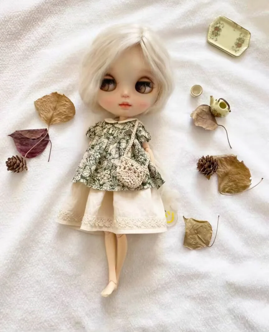 2025 2pcs style Blythe Autumn dress/Woven bag 1/6 30cm(Fit for azone,Pullip,Ob22/24/26, Licca)