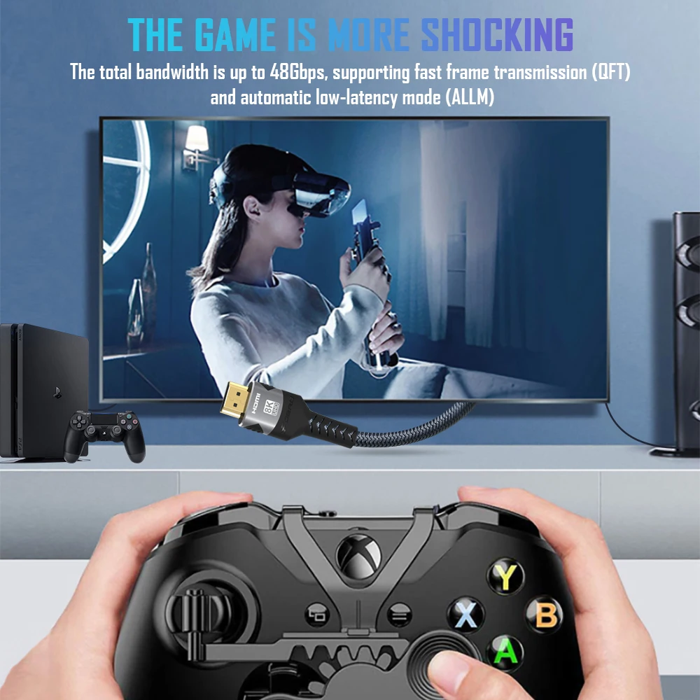 HDMI 2.1 Cable 8K@60Hz  4K@120Hz ultra high speed 48Gbps hdmi Cord for TV Blu-ray Projector Laptop Xbox RTX 3080 HDR