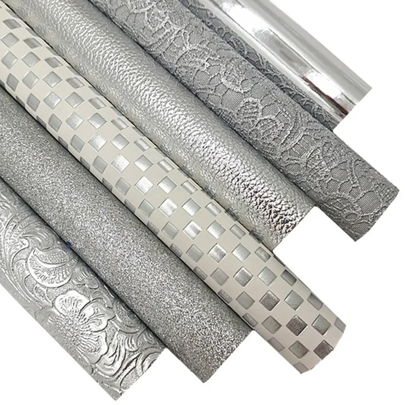 Silver Faux Leather Sheets Flowers Embossed Synthetic Leather Plaids Embossed Faux Leather Mirror for DIY Craft 8.2