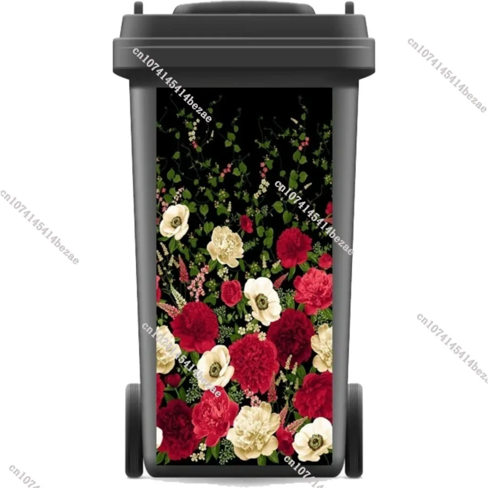 Brand New Wheelie Bin Cover Flower Wall Sticker Vinyl Self-adhesive Paper Kitchen Accessories DIY Decoration Sticker