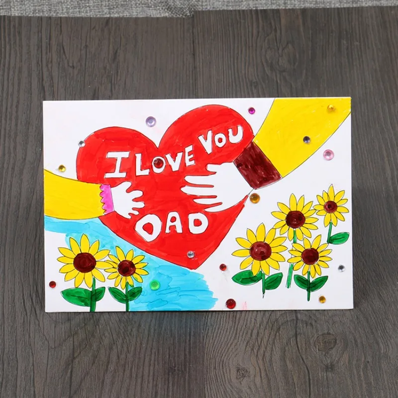 Tarjeta de felicitación hecha a mano 3D para el Día del Padre, tarjeta de bendición y agradecimiento para jardín de infantes, pintura colorida DIY, Festival