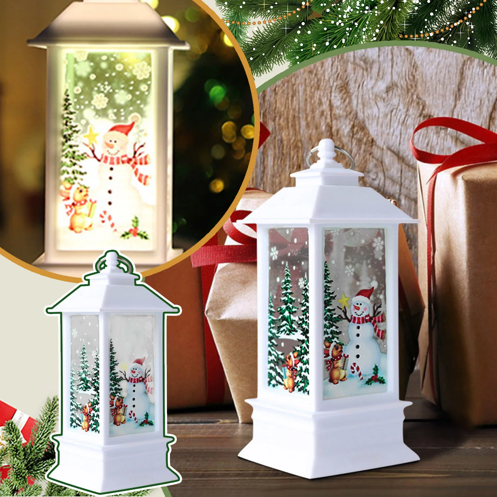 

Lanterns Decorative Portable Night Light Pattern Battery Powered Vintage Santa Claus LED Lights Ornaments Durable Christmas Home