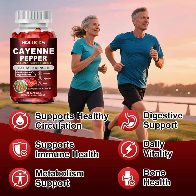 كبسولات فلفل كايين عالية الفعالية، مع فيتامين د3، تدعم الجهاز الدائري، والتنظيف والعافية الشاملة، وفقدان الوزن