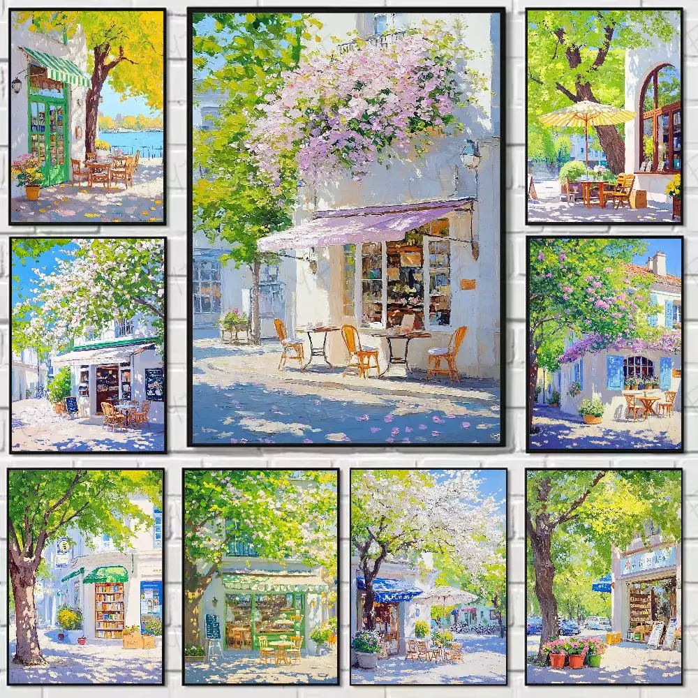 Street Leisure Oil Painting INS Poster Home Living Bed Room Bar Hallway Sticky Wall Art Printing Waterproof Aesthetic Decor