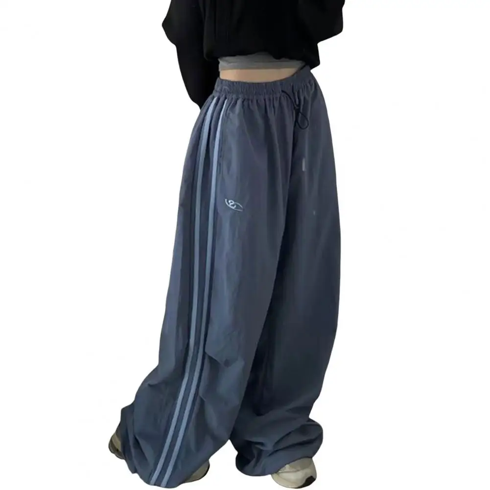 

Elastic Waist Wide-leg Trousers Women Wide-leg Cargo Pants Stylish Women's Cargo Pants with Elastic Waist Side Stripes Wide Leg