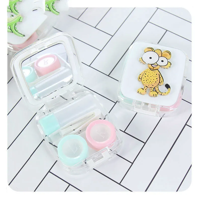 Hot Sale Cartoon Cute Animal Portable With Mirror Contact Lens Case for Lovers Gift Contact Lenses Box