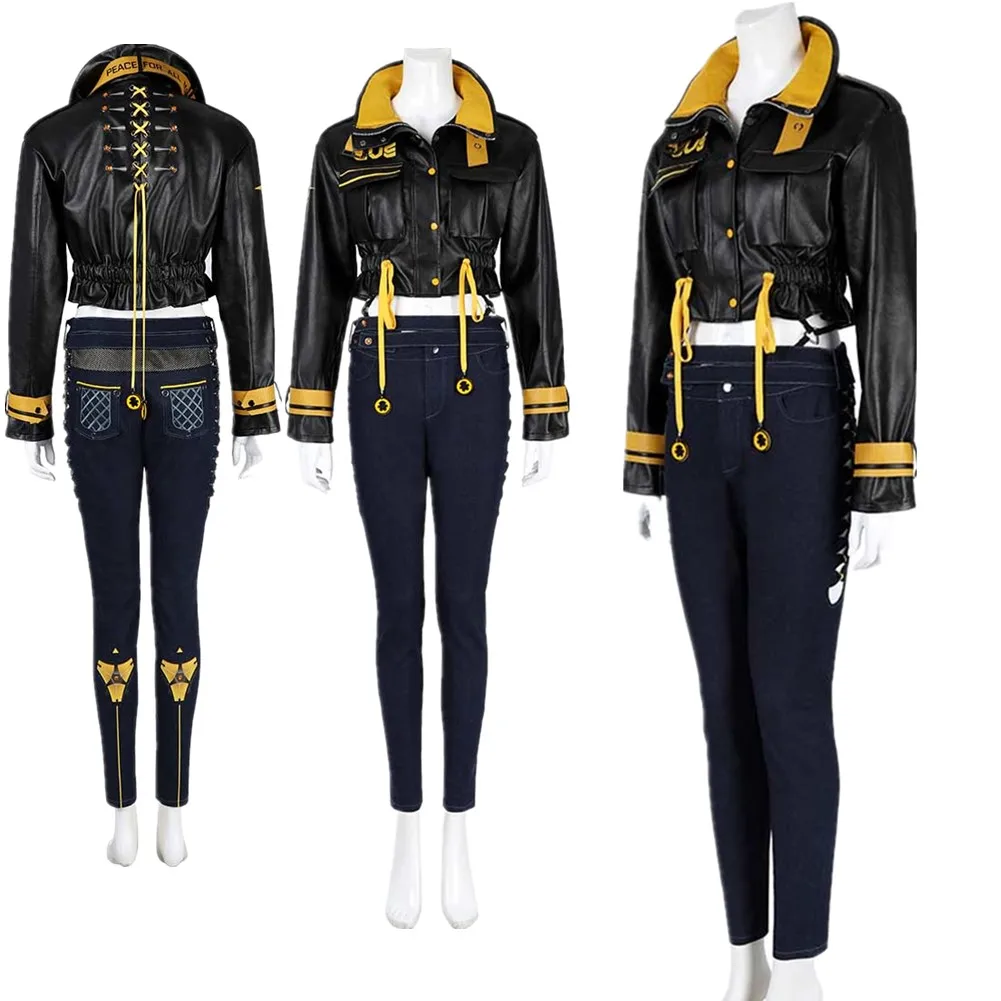 

Halloween Game Stellar Cos Blade EVE Cosplay Black and Yellow Leather Jacket Pants Costume for Women Adult Outfit Carnival Suit