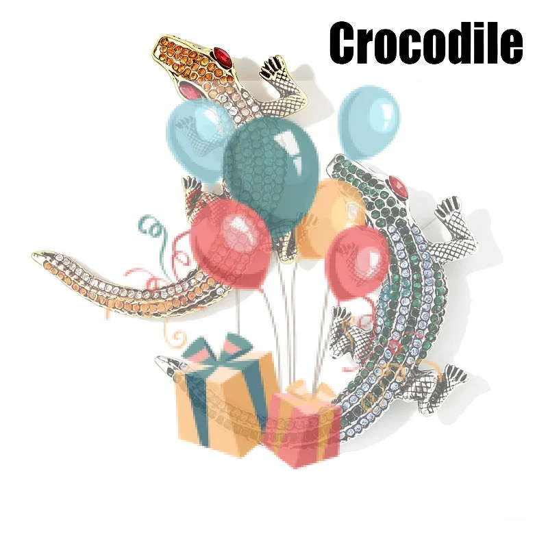 Vintage Rhinestone Big Crocodile Animal Brooches Pins Gift For Men Women Clothing Suit Crystal Alligator Metal Brooches Jewelry