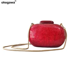 Pearl Marble Red Egg Shell Acrylic Box Clutches Bag Evening Party Lady Luxury Designer Bag Bolsos Para Mujer Travel Purse Wallet