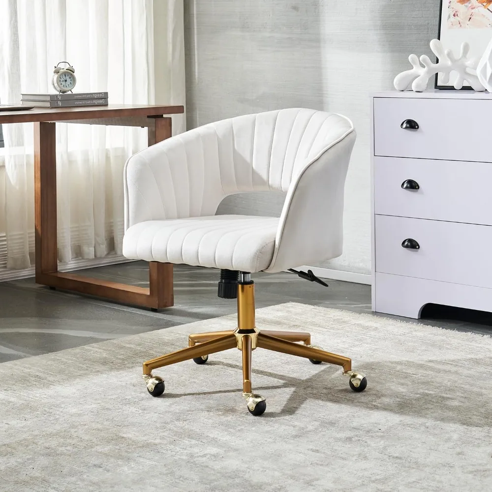 Cadeira de escritório doméstico, cadeira de mesa giratória de veludo, cadeira de vaidade com 360 °   poltrona giratória e base dourada, adequada para sala de estar, quarto