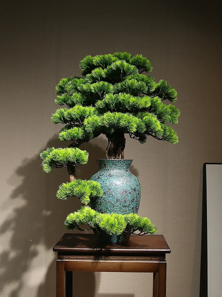 New Chinese simulation green plant welcome pine bonsai planting living room TV cabinet porch decoration hotel office decoration