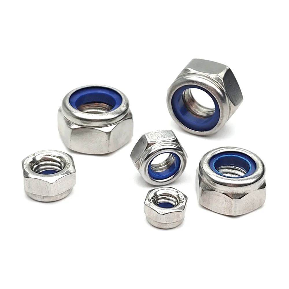 201 Stainless Steel Nylock Hex Lock Nuts 10/15/30/60/80Pcs M4‑M12 Metric Nylon Insert Self‑Locking Nut for Mechanical Assembly