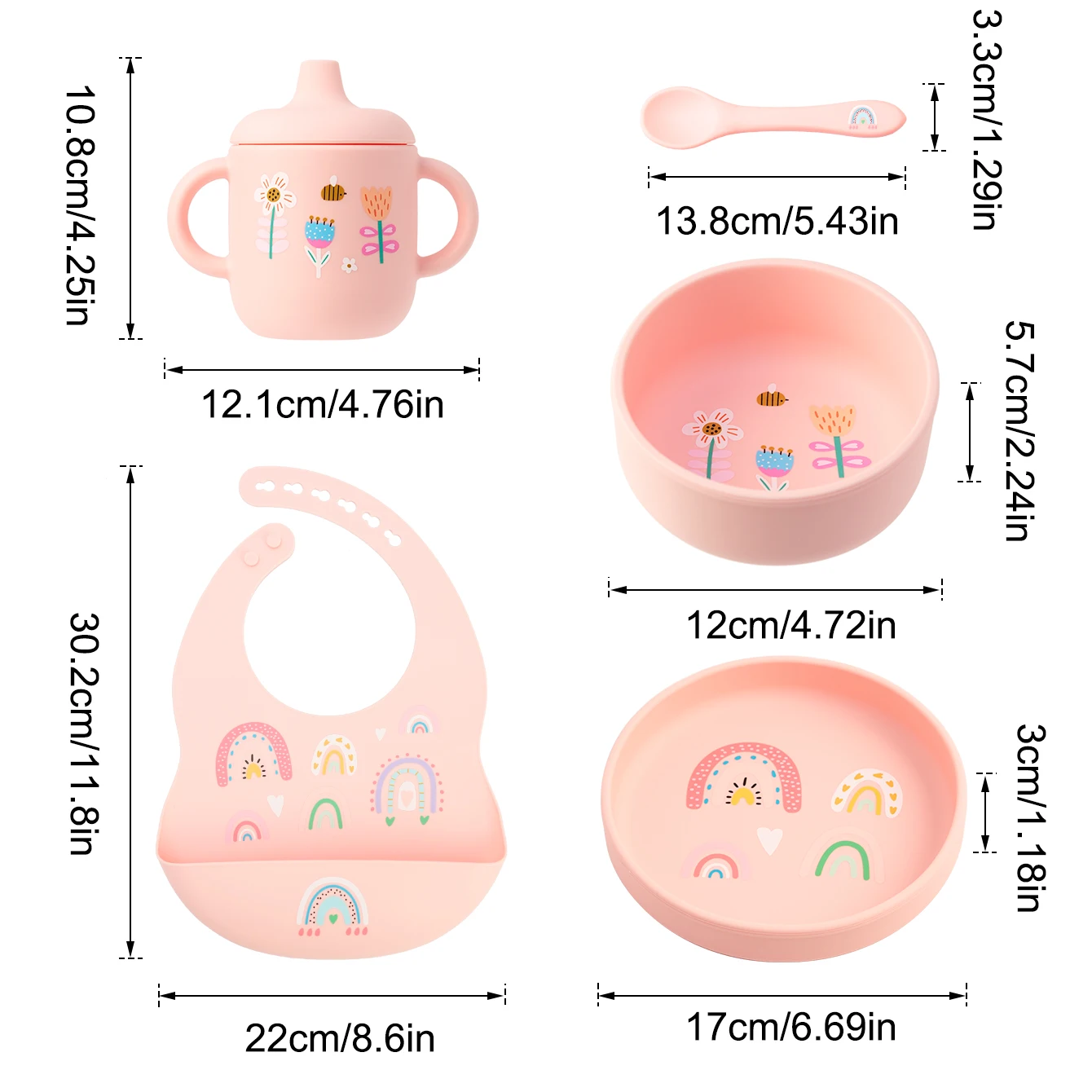 5PCS Silikon Baby Fütterung Set Cartoon-Muster Gerichte Platte Wasserdichte Lätzchen Lernen Tasse BPA FREI Schüssel Löffel kinder geschirr