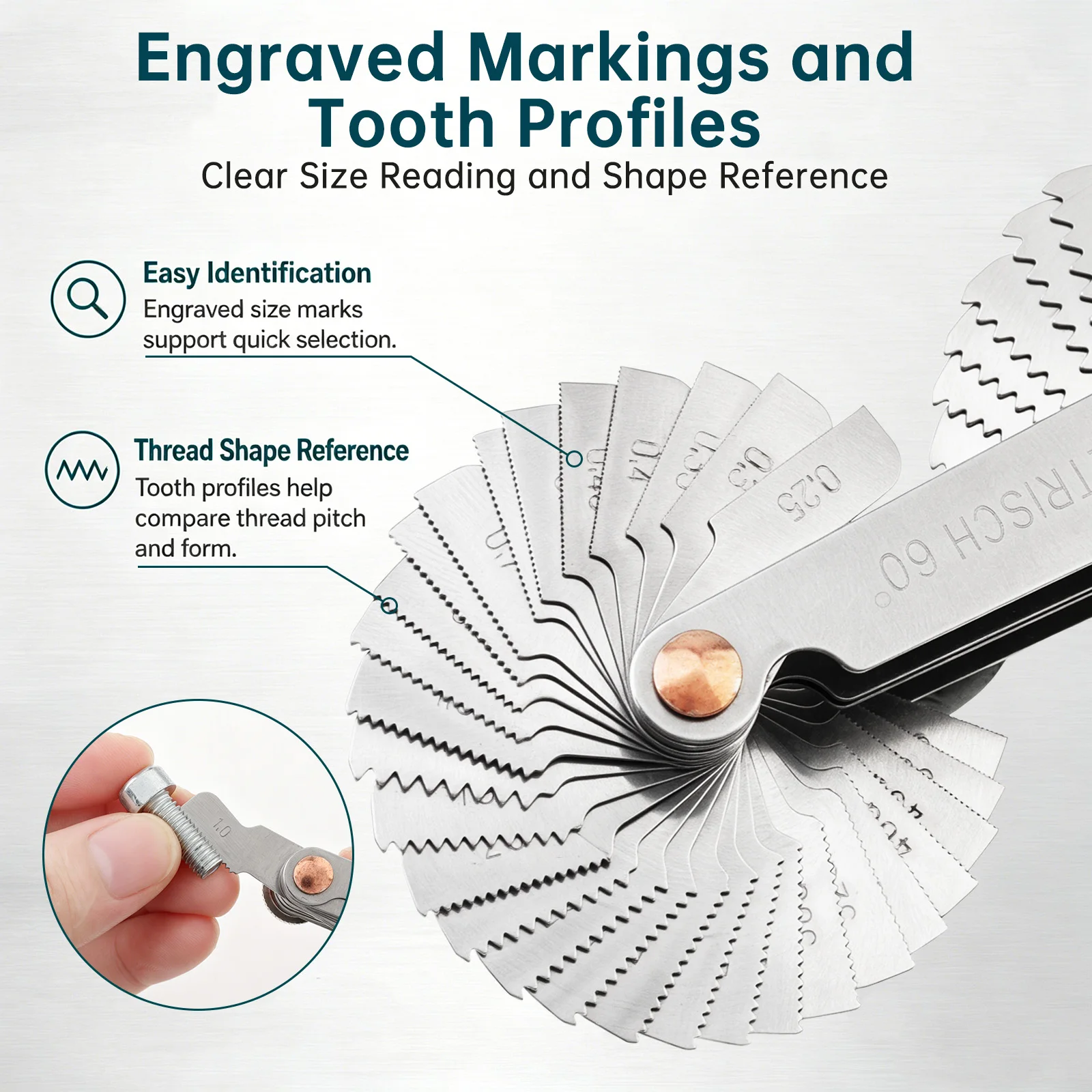 58 Pcs Blade Thread Pitch Gauge Set 55 60 Degree Whitworth Metric US Measuring Gage Screw Thread Pitch Gauge with Metal Nut