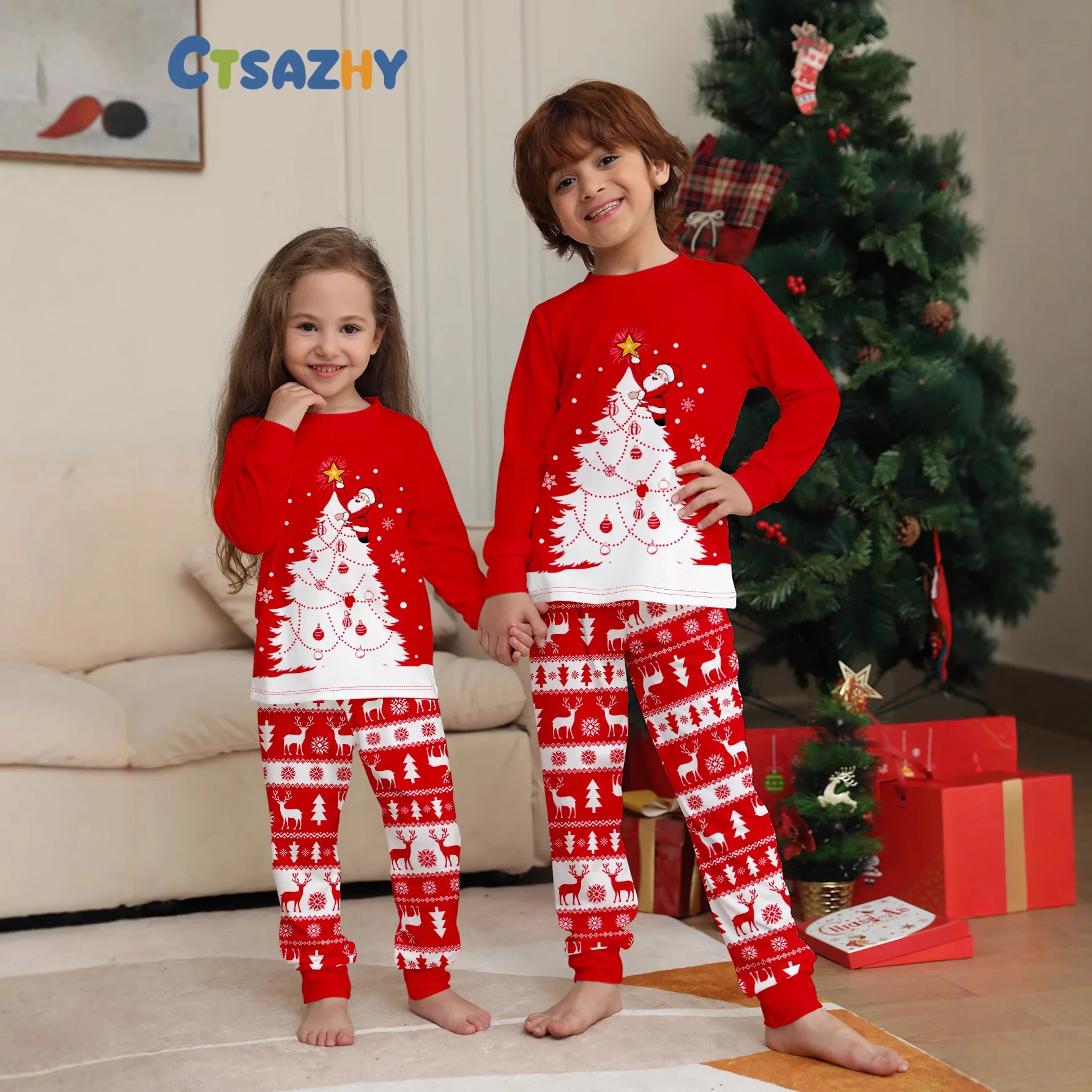 Christmas Family Matching Pajamas Outfits Adult And Kids Pyjamas Sets Tops+Pants Xmas Sleepwear Newborn Baby Boy Girl Jumpsuit