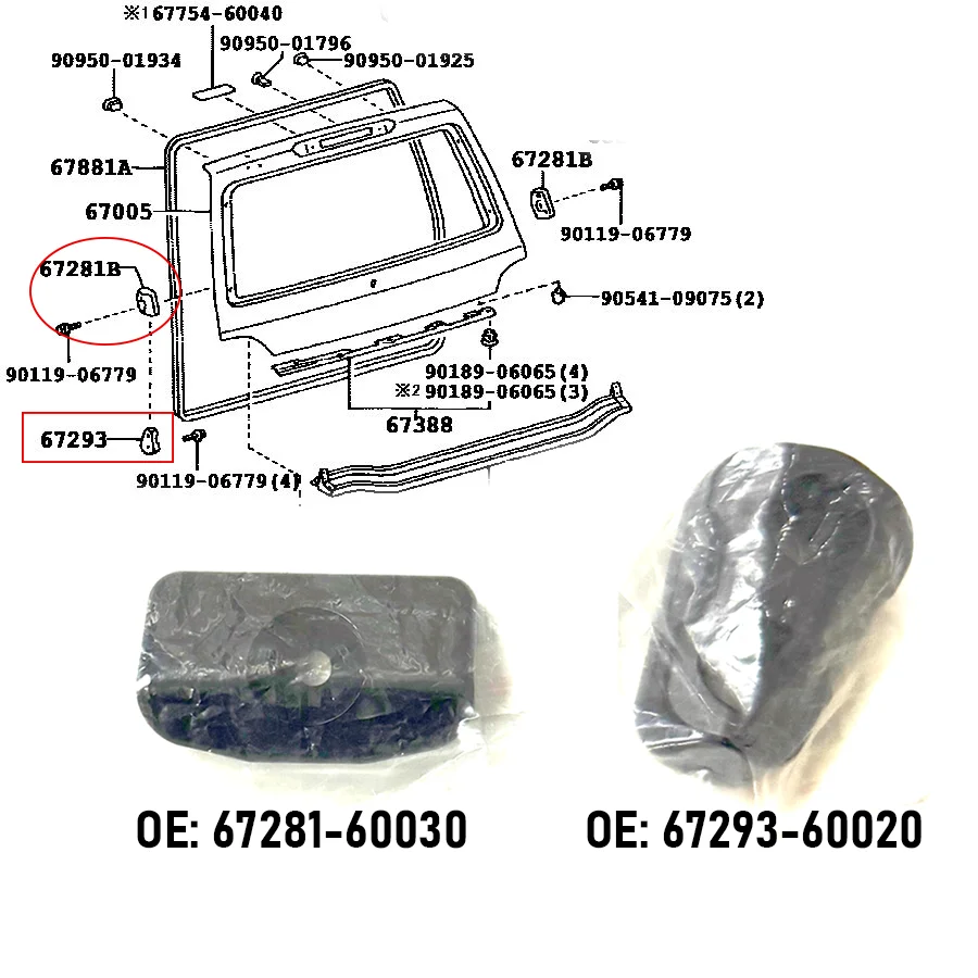 

1Pc Back Door Lower Stopper/Pad Cushion For Toyota Land Cruiser 4500 4700 LC100 1998-2007.8 OEM 67293-60020/67281-60030