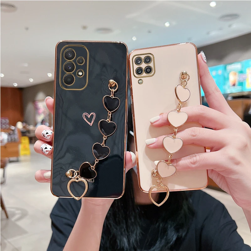 Чехол-подставка с браслетом в виде сердца для Samsung Galaxy A34 A54 A21S A20S 5G A10 A10S A11 A12 A14 A02 A03 A04