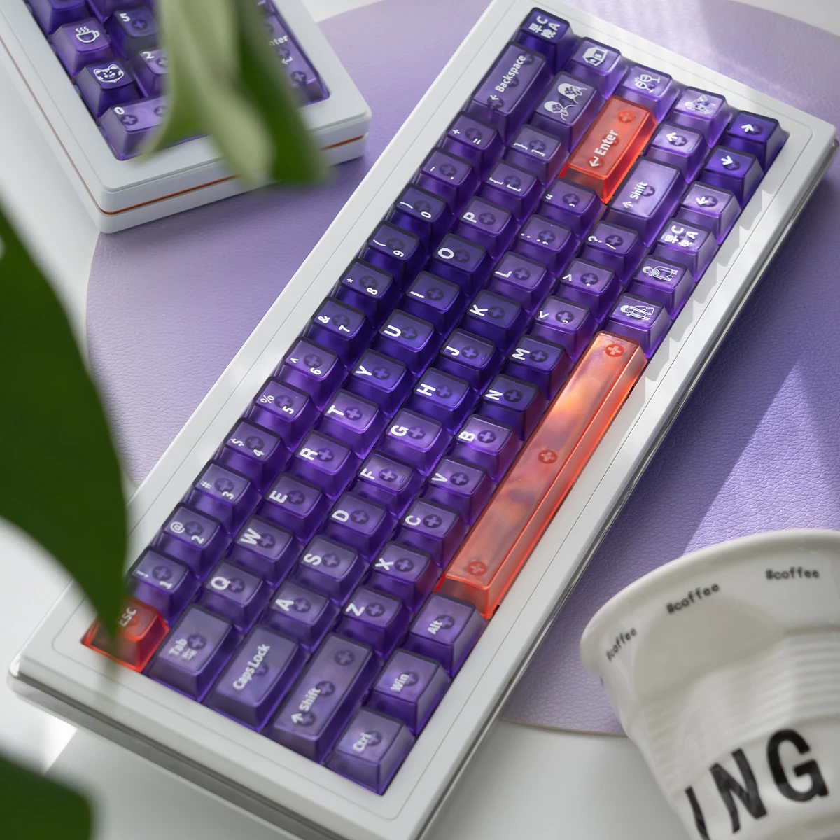 A gradual change in the morning and evening, purple fog transparent mechanical keyboard keycaps, a full set of PC pad printing,