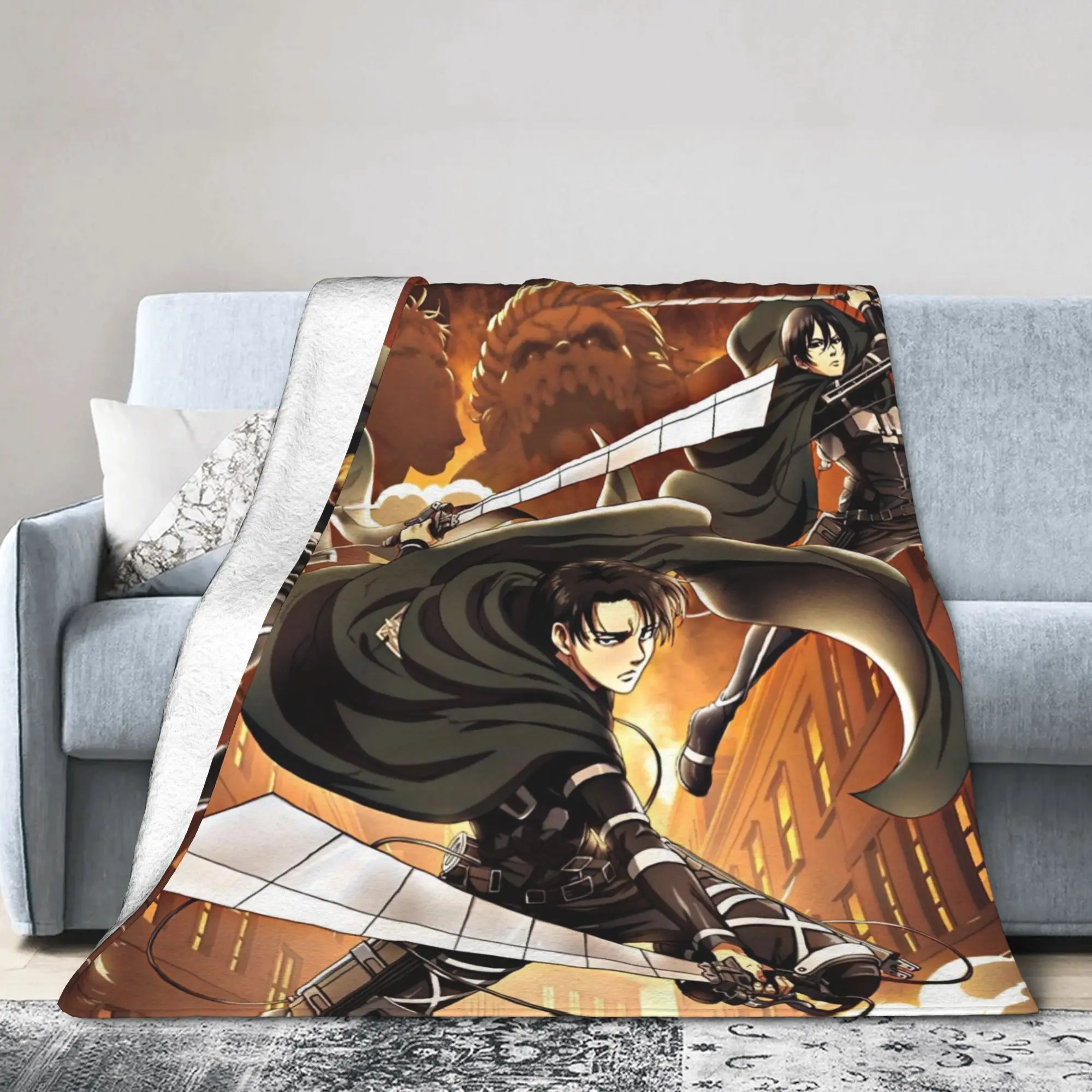 Attack on Titan Eren Anime Cartoon Knitted Blankets Fighter Wool Throw Blanket Home Print Lightweight Bedspreads Multi-function